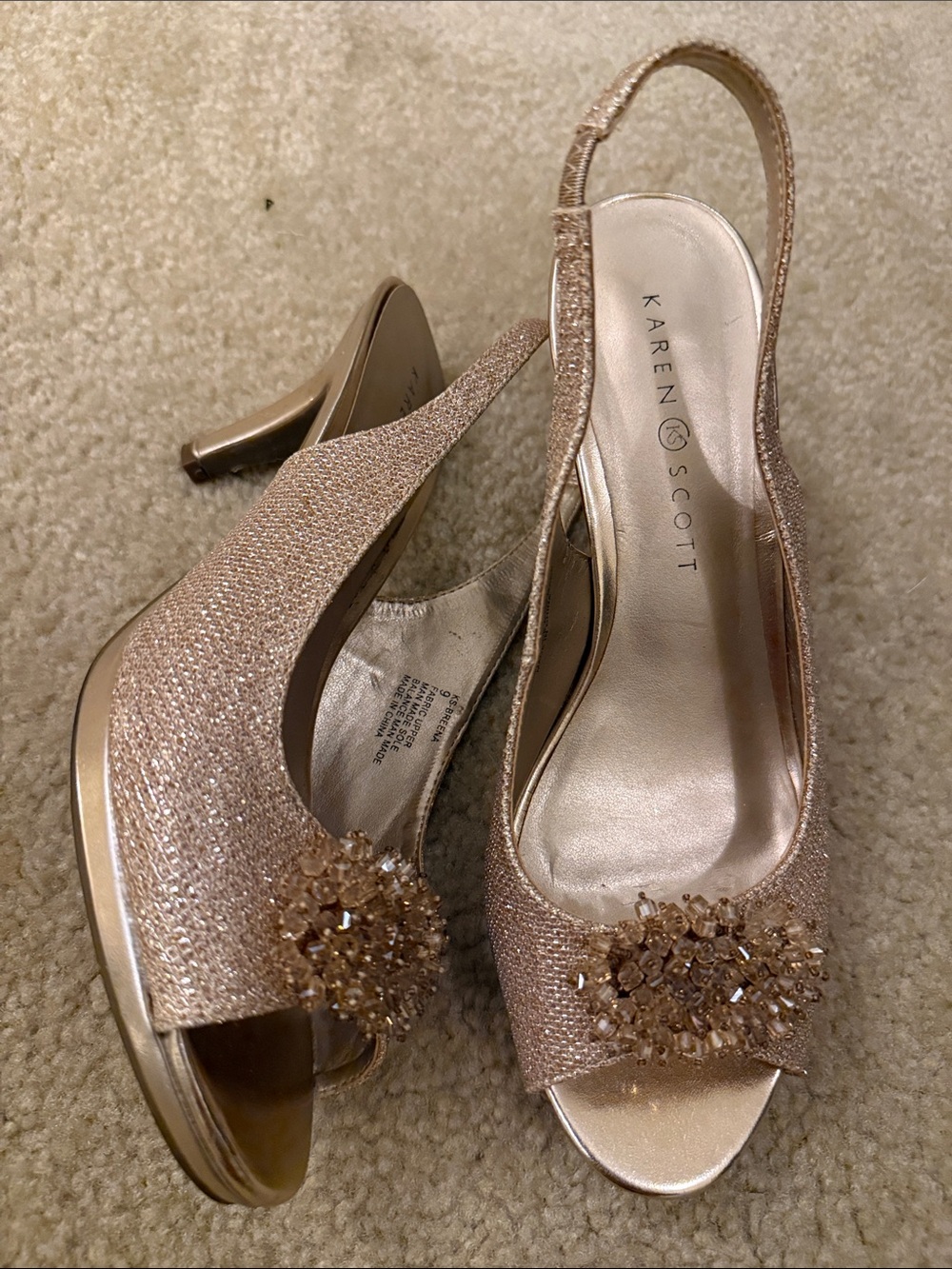 Karen Scott Rose Gold Jeweled Peep-Toe Slingback Heels